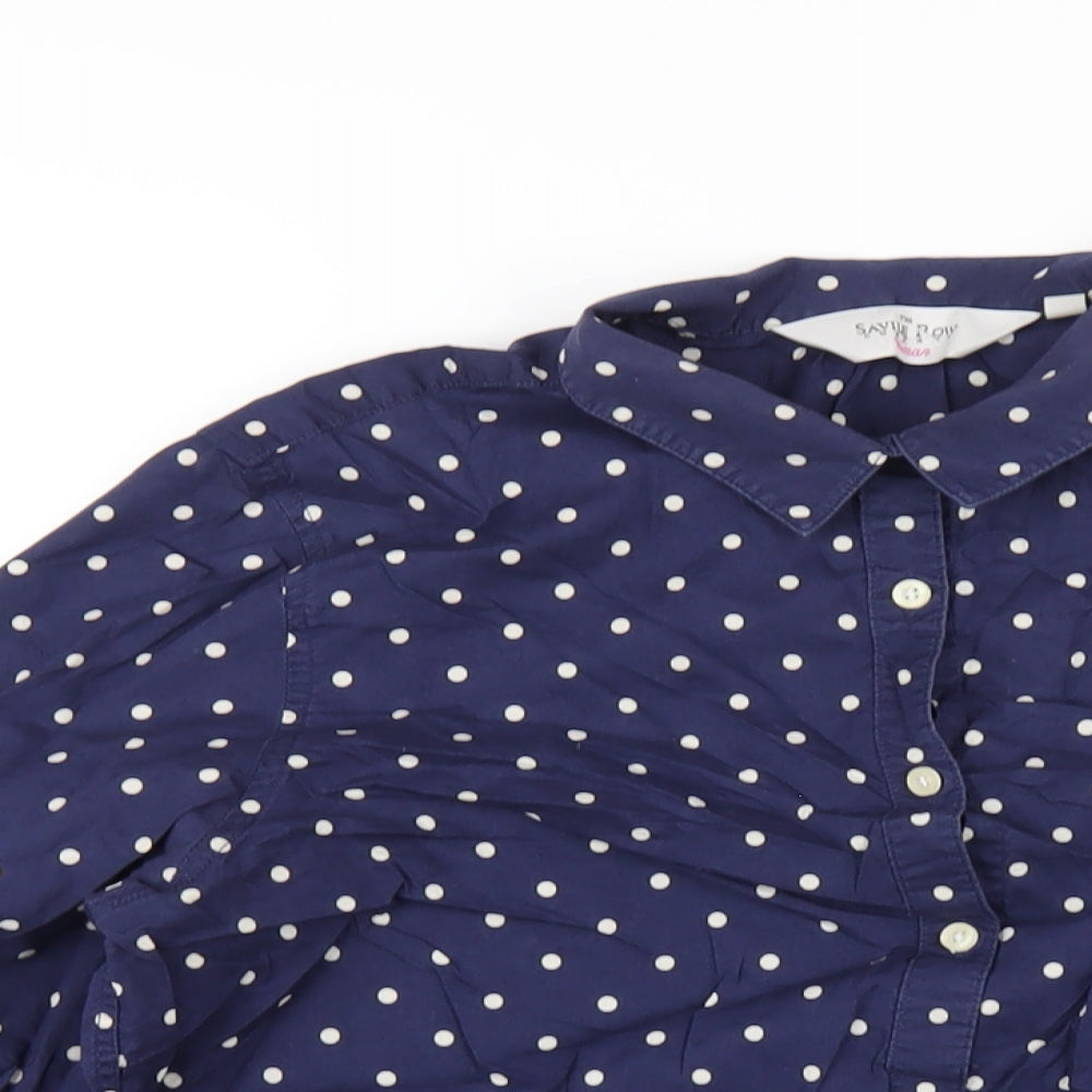 Saville Row Womens Blue Polka Dot Cotton Basic Button-Up Size 14 Collared