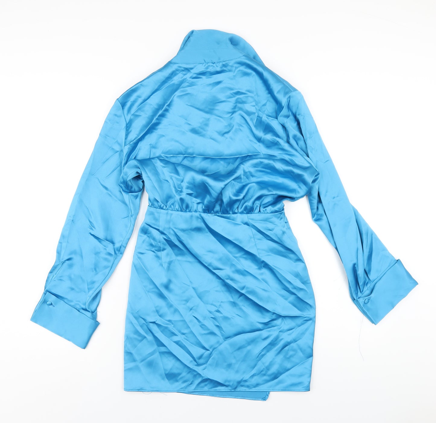 Zara Womens Blue Polyester A-Line Size M Collared Button