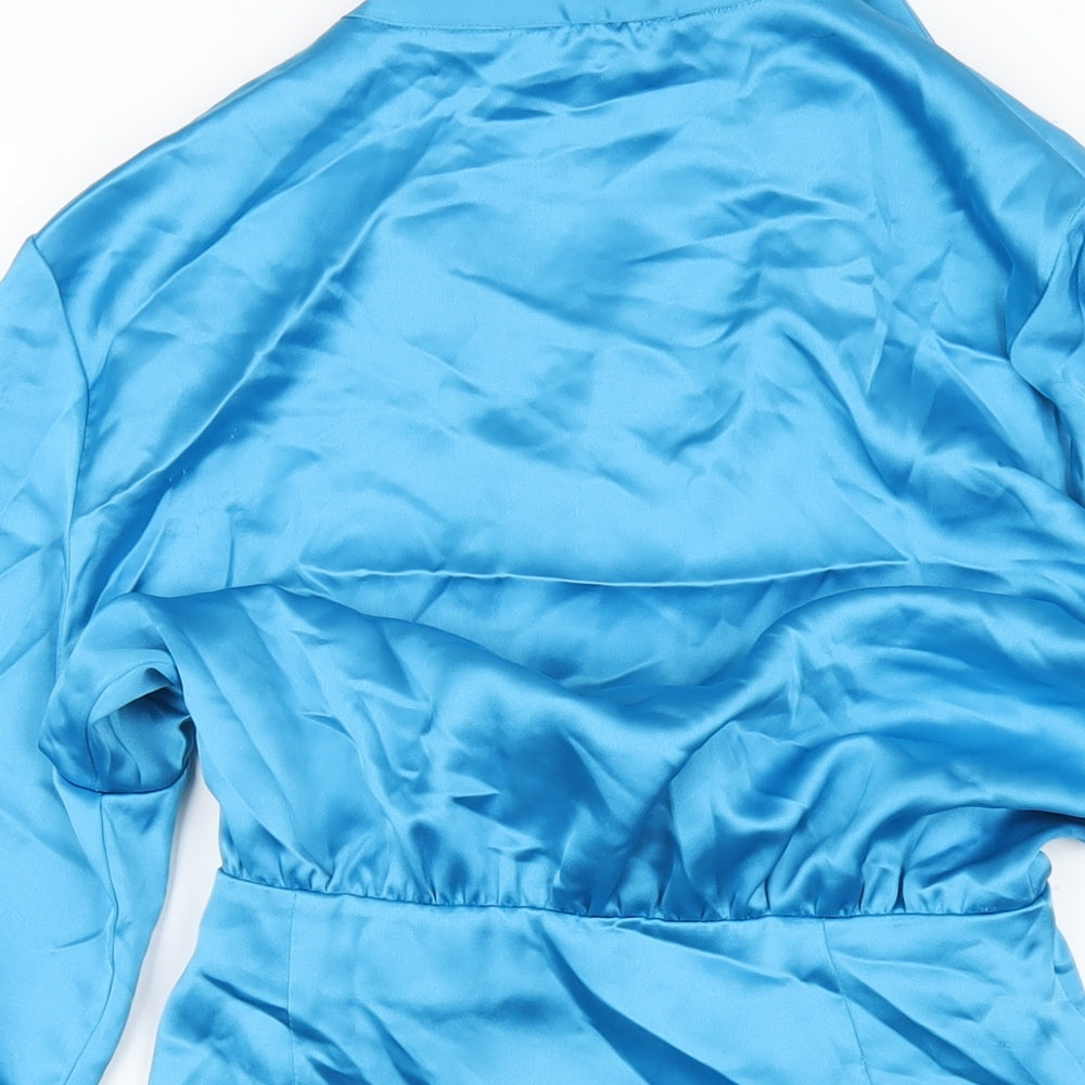 Zara Womens Blue Polyester A-Line Size M Collared Button