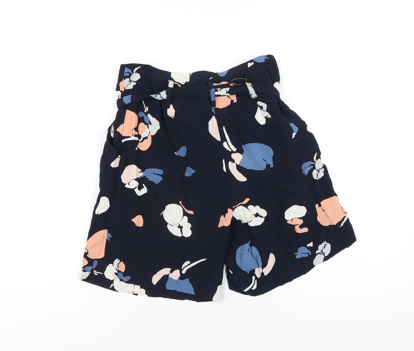 Marks and Spencer Womens Blue Geometric Vinyl Basic Shorts Size 8 Regular Zip