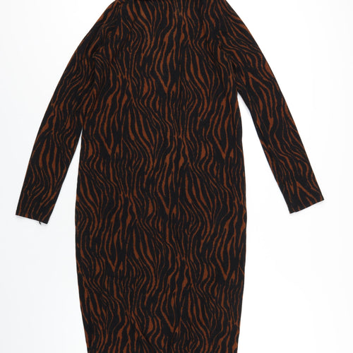 Zara Womens Black Animal Print Polyester A-Line Size L Roll Neck Pullover