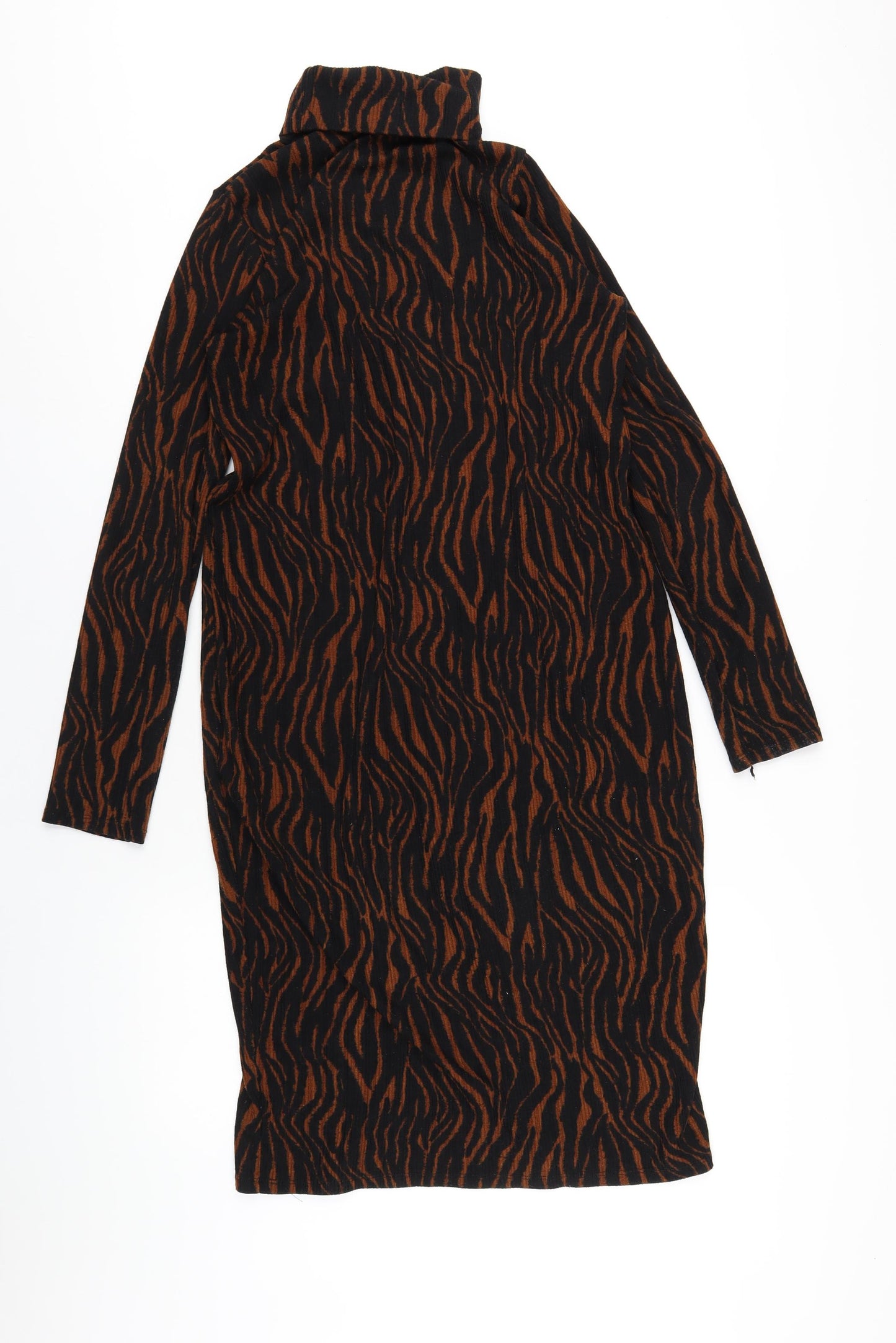 Zara Womens Black Animal Print Polyester A-Line Size L Roll Neck Pullover