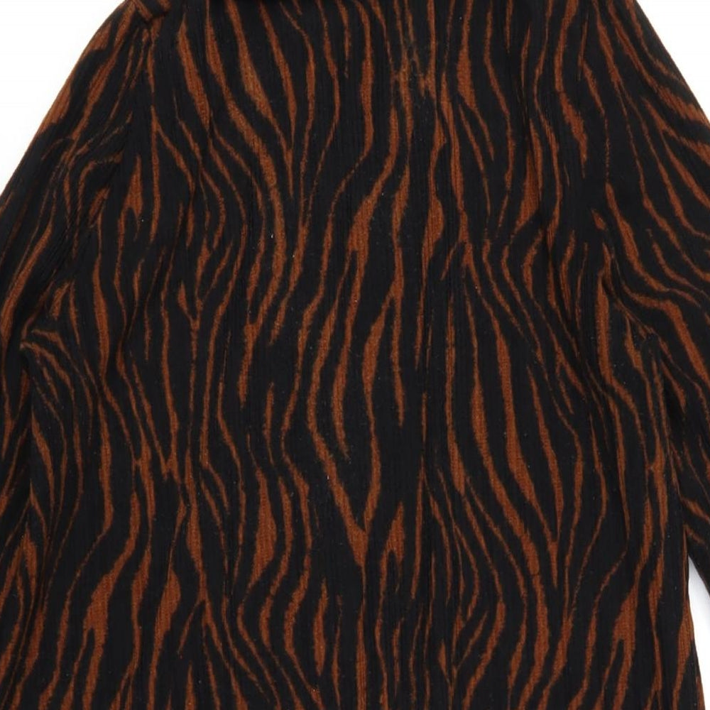 Zara Womens Black Animal Print Polyester A-Line Size L Roll Neck Pullover