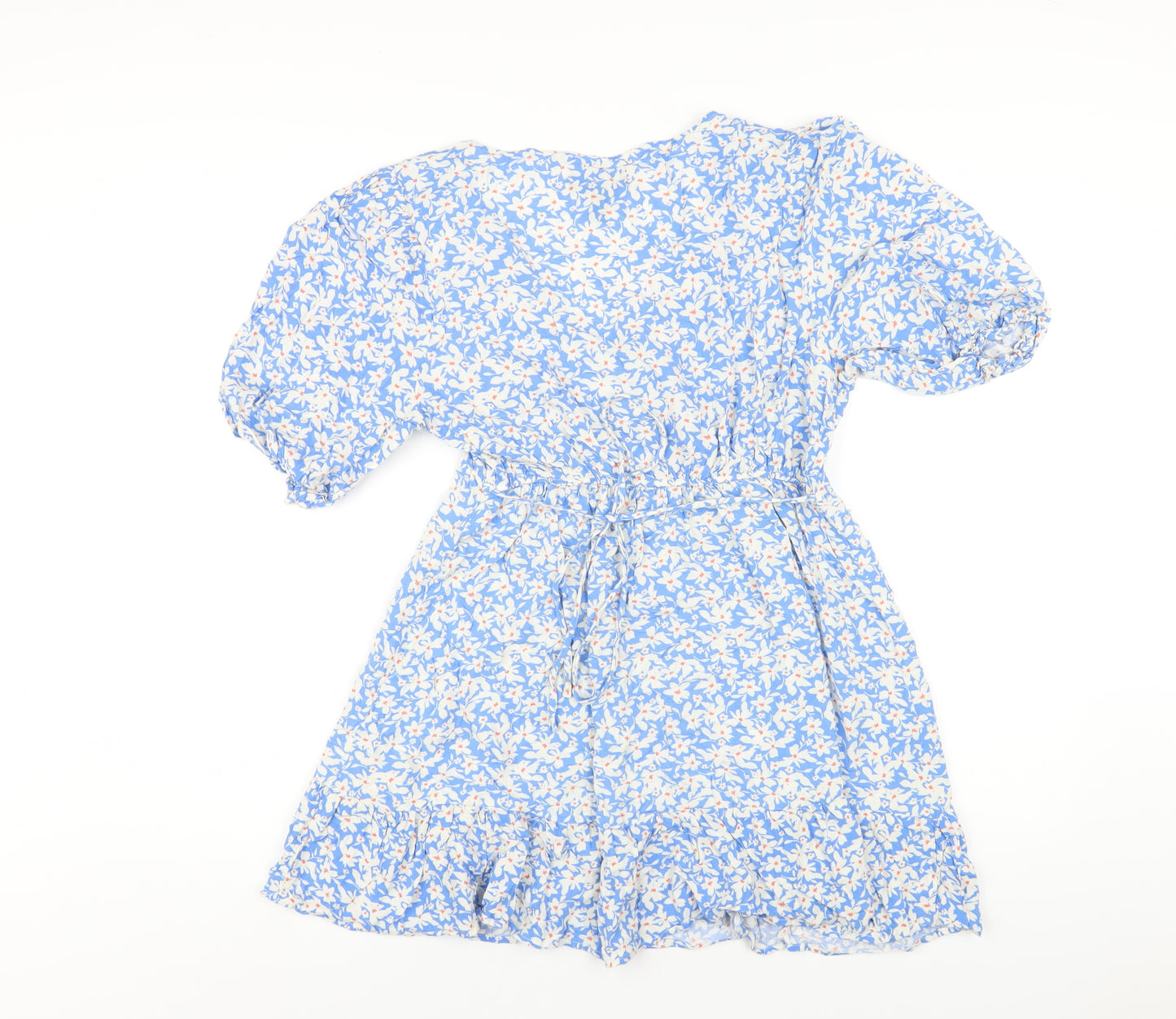 New Look Womens Blue Floral Viscose A-Line Size 12 V-Neck Pullover
