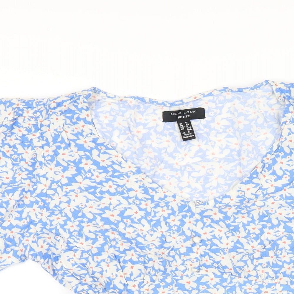 New Look Womens Blue Floral Viscose A-Line Size 12 V-Neck Pullover