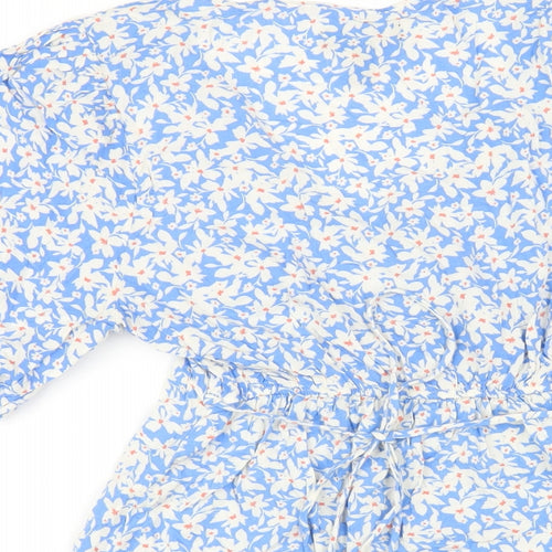 New Look Womens Blue Floral Viscose A-Line Size 12 V-Neck Pullover