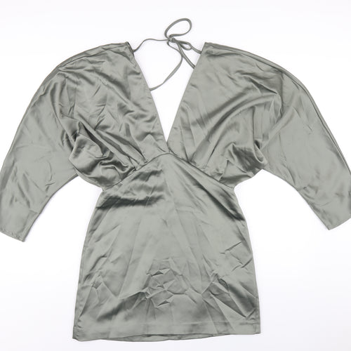 Zara Womens Green Polyester Mini Size M V-Neck Zip