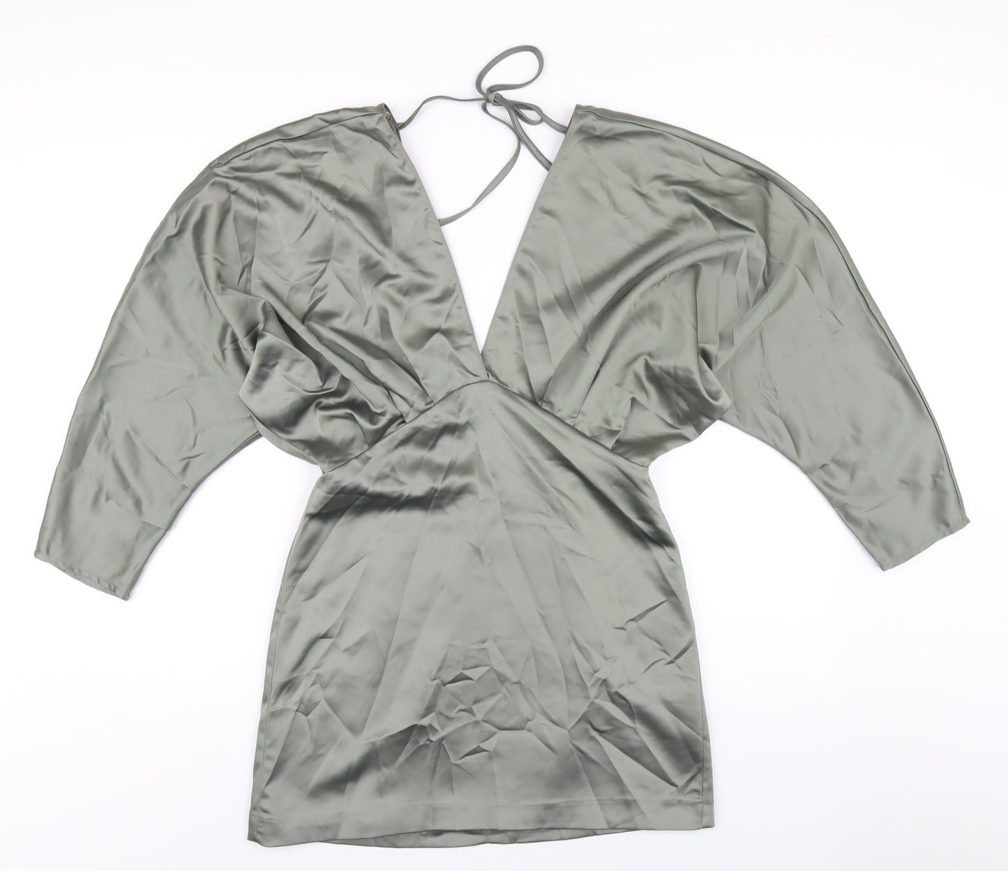 Zara Womens Green Polyester Mini Size M V-Neck Zip