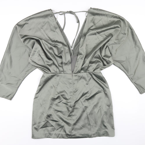 Zara Womens Green Polyester Mini Size M V-Neck Zip