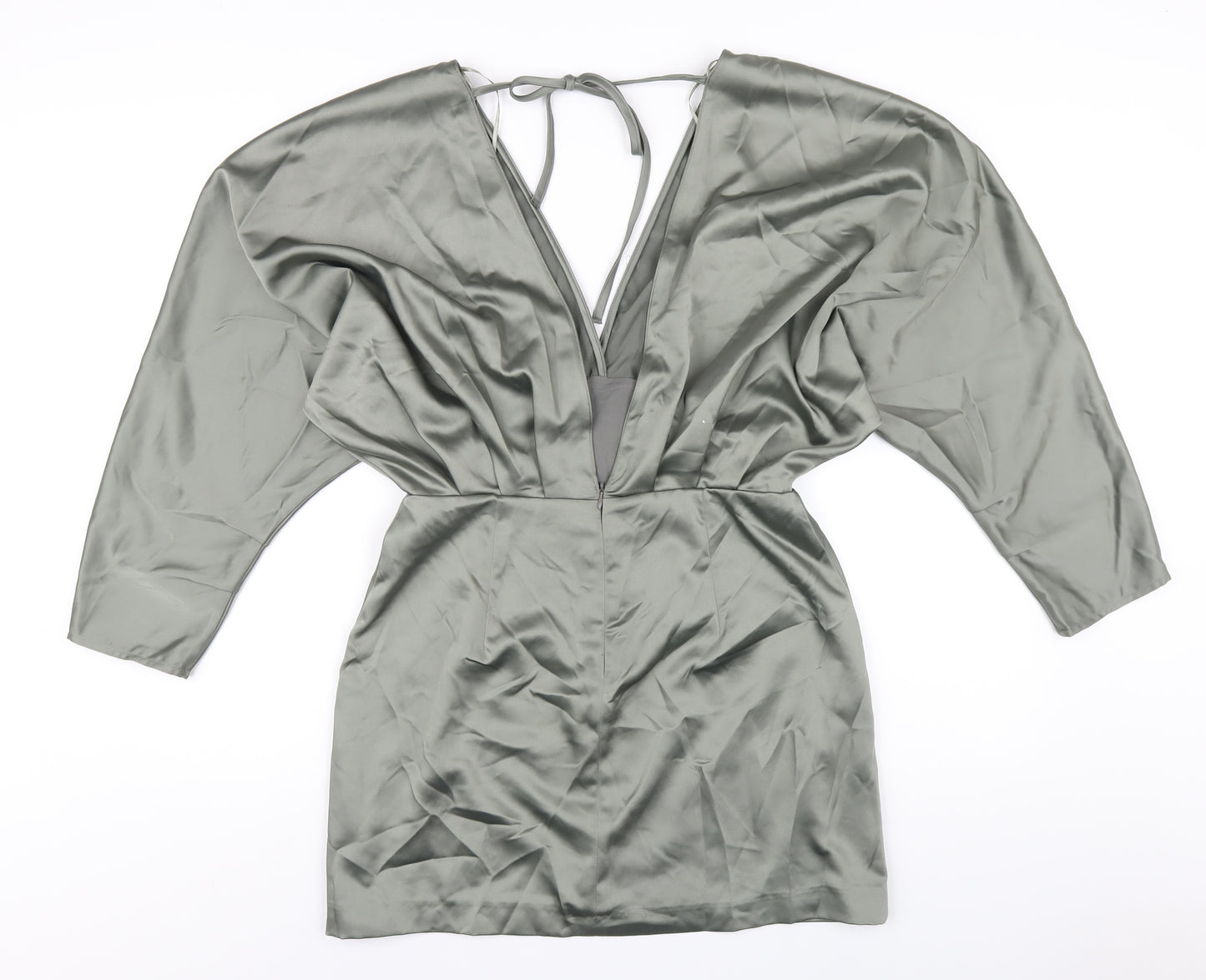 Zara Womens Green Polyester Mini Size M V-Neck Zip