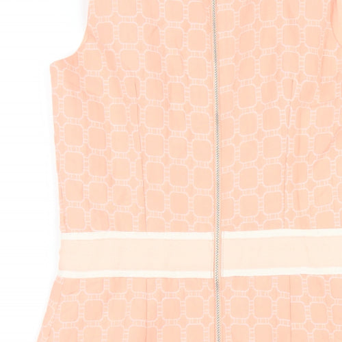 Marks and Spencer Womens Pink Geometric Polyester Pencil Dress Size 10 Round Neck Zip