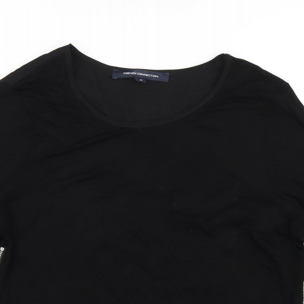 French Connection Womens Black Lyocell Basic T-Shirt Size M Round Neck