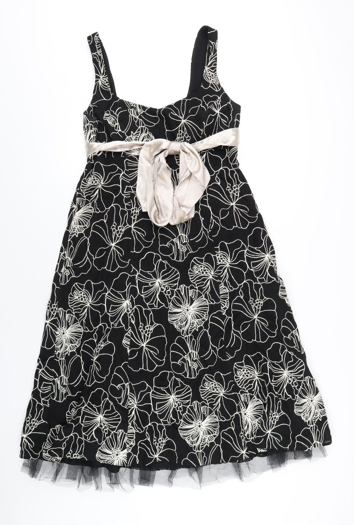 Debut Womens Black Geometric Cotton A-Line Size 14 Square Neck Zip