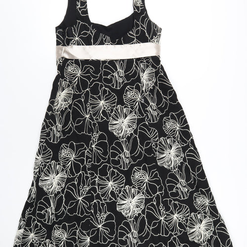 Debut Womens Black Geometric Cotton A-Line Size 14 Square Neck Zip