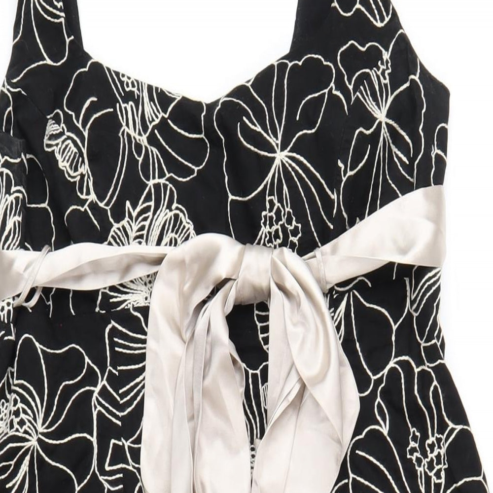 Debut Womens Black Geometric Cotton A-Line Size 14 Square Neck Zip