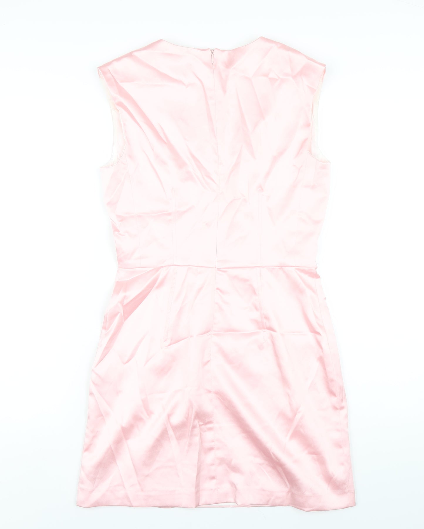 Zara Womens Pink Polyester A-Line Size M V-Neck Zip