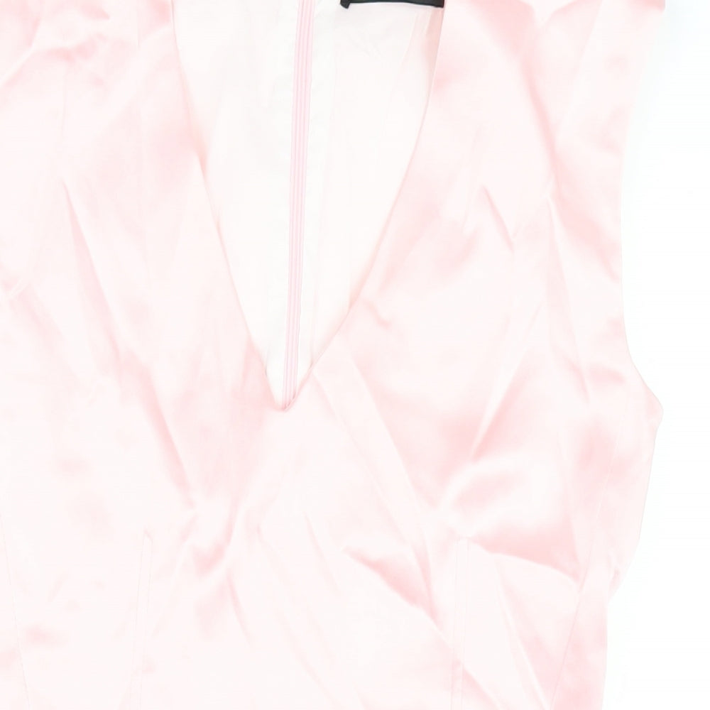 Zara Womens Pink Polyester A-Line Size M V-Neck Zip
