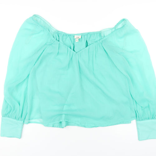 River Island Womens Green Polyester Basic Blouse Size 14 V-Neck