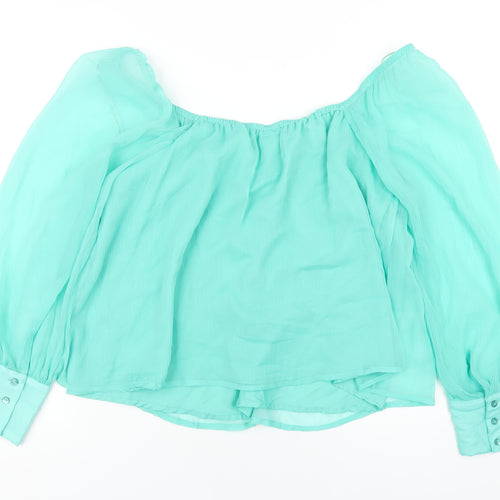 River Island Womens Green Polyester Basic Blouse Size 14 V-Neck