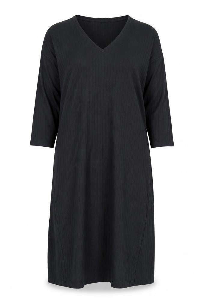 Front view of H&M women’s black polyester a-line, size M, v-neck pullover