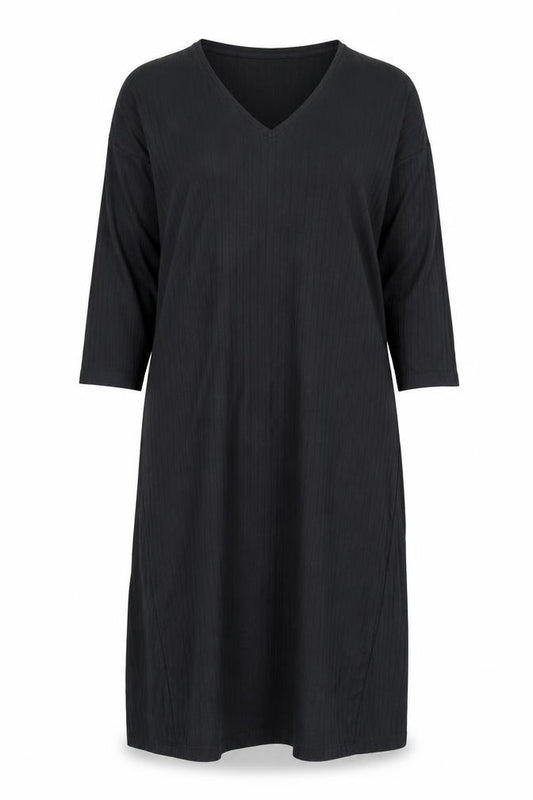 Front view of H&M women’s black polyester a-line, size M, v-neck pullover