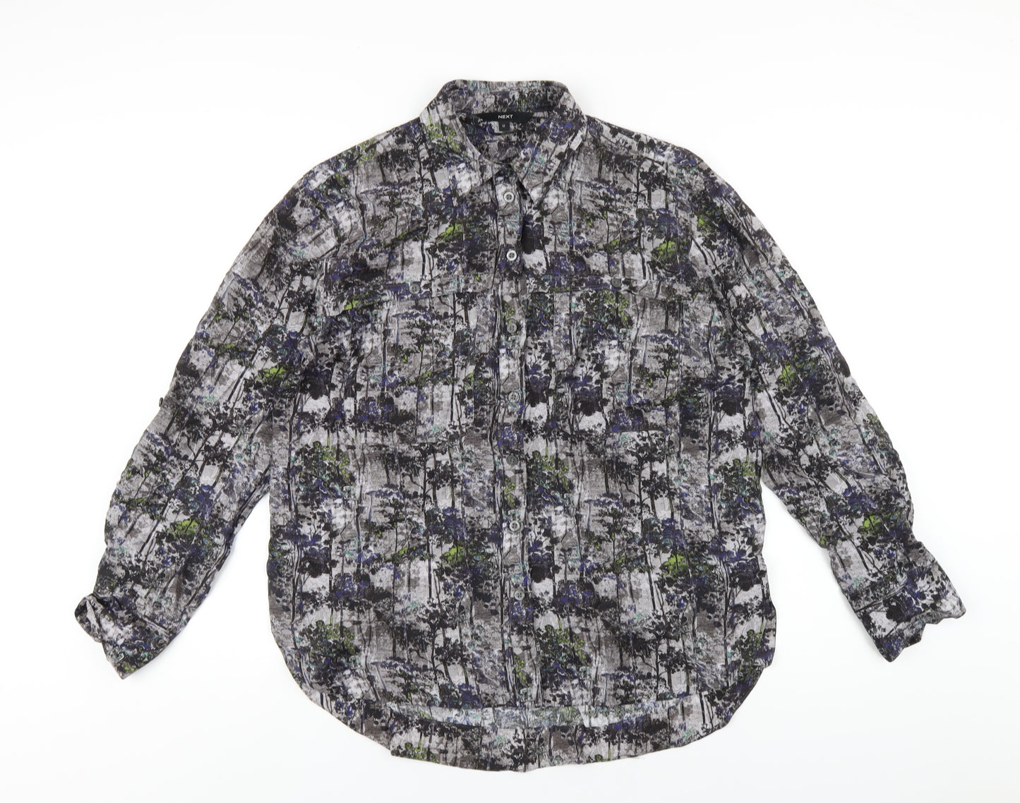 NEXT Womens Multicoloured Geometric Viscose Basic Button-Up Size 12 Collared