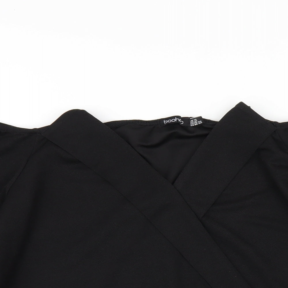 Boohoo Womens Black Polyester Bodysuit One-Piece Size 18 Snap