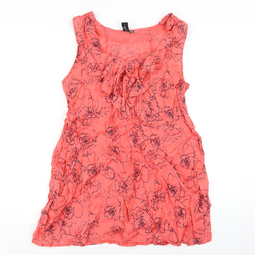 Izabel London Womens Pink Floral Viscose A-Line Size 14 Scoop Neck Pullover