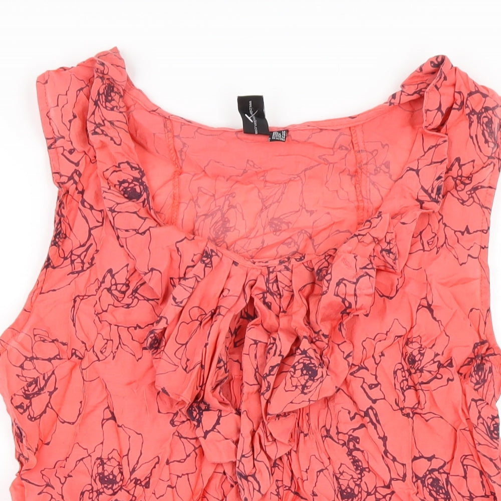 Izabel London Womens Pink Floral Viscose A-Line Size 14 Scoop Neck Pullover