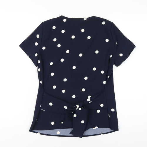 Only Womens Blue Polka Dot Polyester Basic T-Shirt Size 6 Round Neck