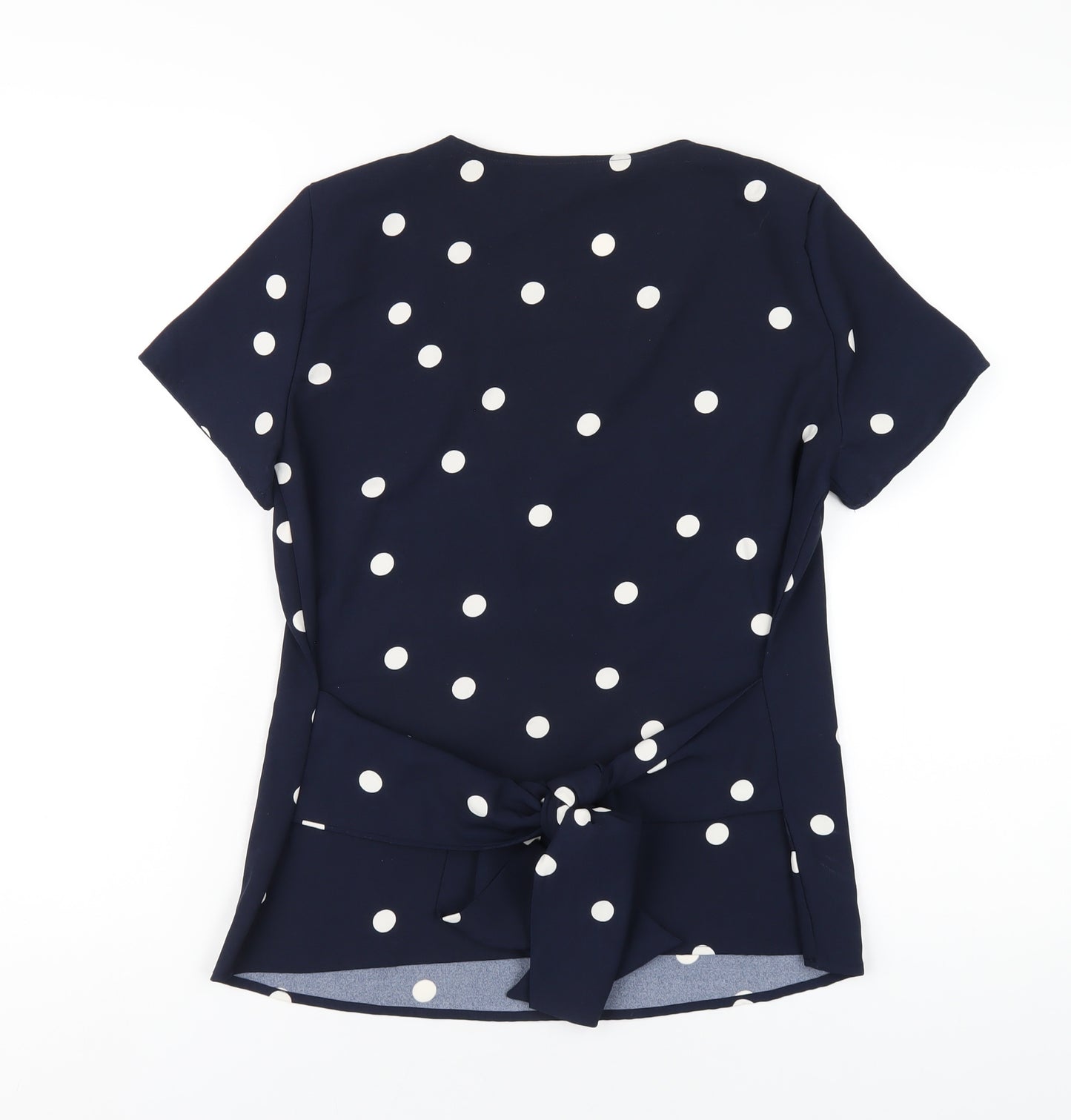 Only Womens Blue Polka Dot Polyester Basic T-Shirt Size 6 Round Neck