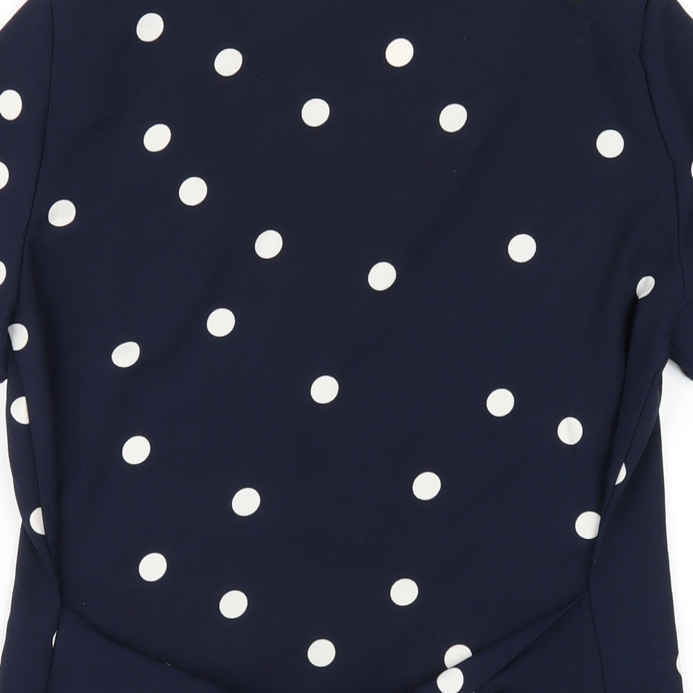 Only Womens Blue Polka Dot Polyester Basic T-Shirt Size 6 Round Neck