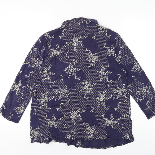 White Stuff Womens Blue Geometric Cotton Basic Button-Up Size 14 Collared