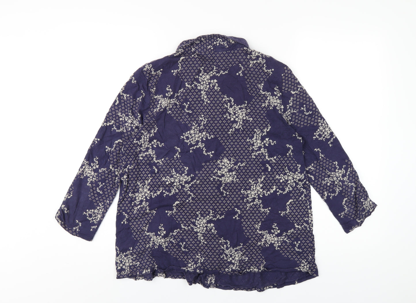 White Stuff Womens Blue Geometric Cotton Basic Button-Up Size 14 Collared