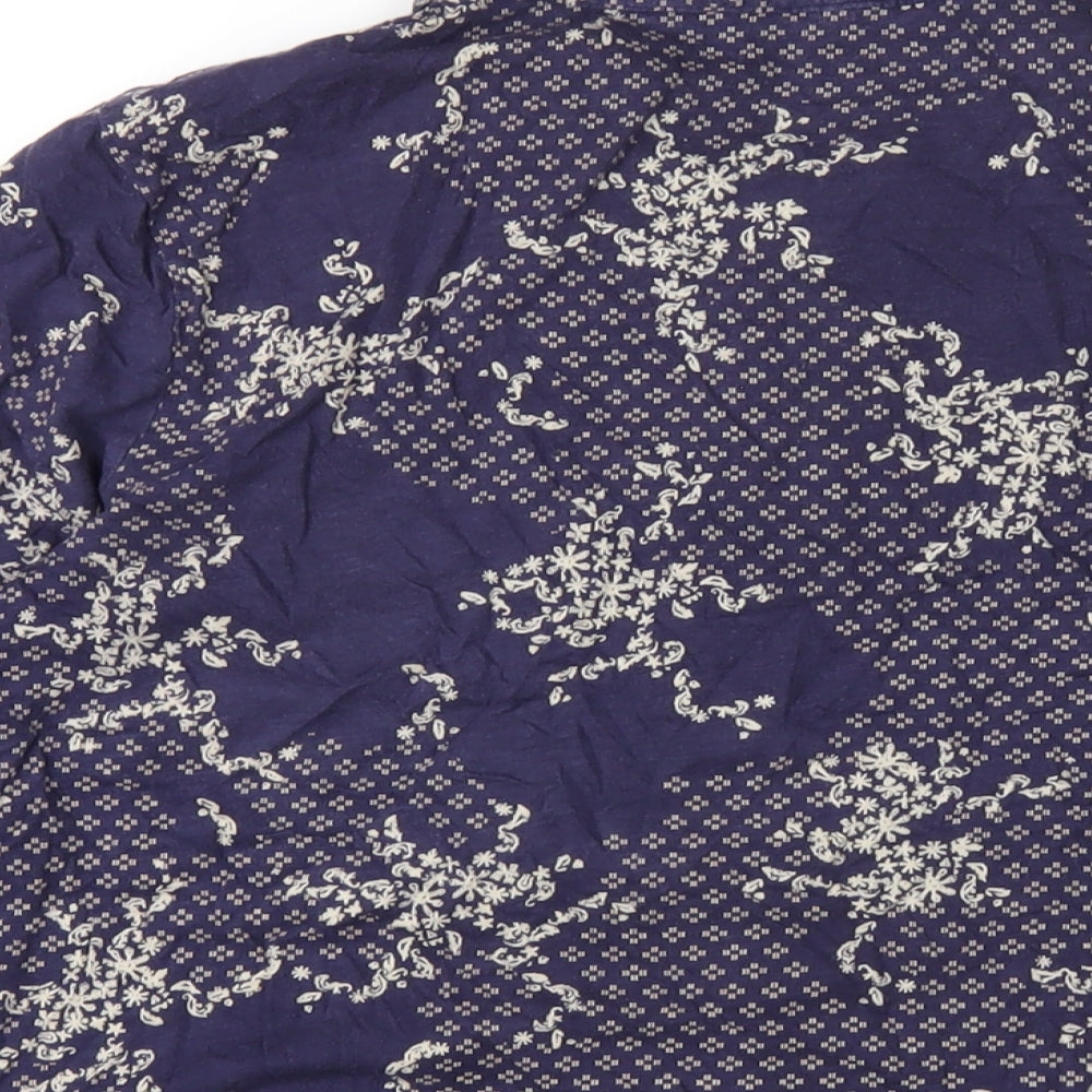 White Stuff Womens Blue Geometric Cotton Basic Button-Up Size 14 Collared