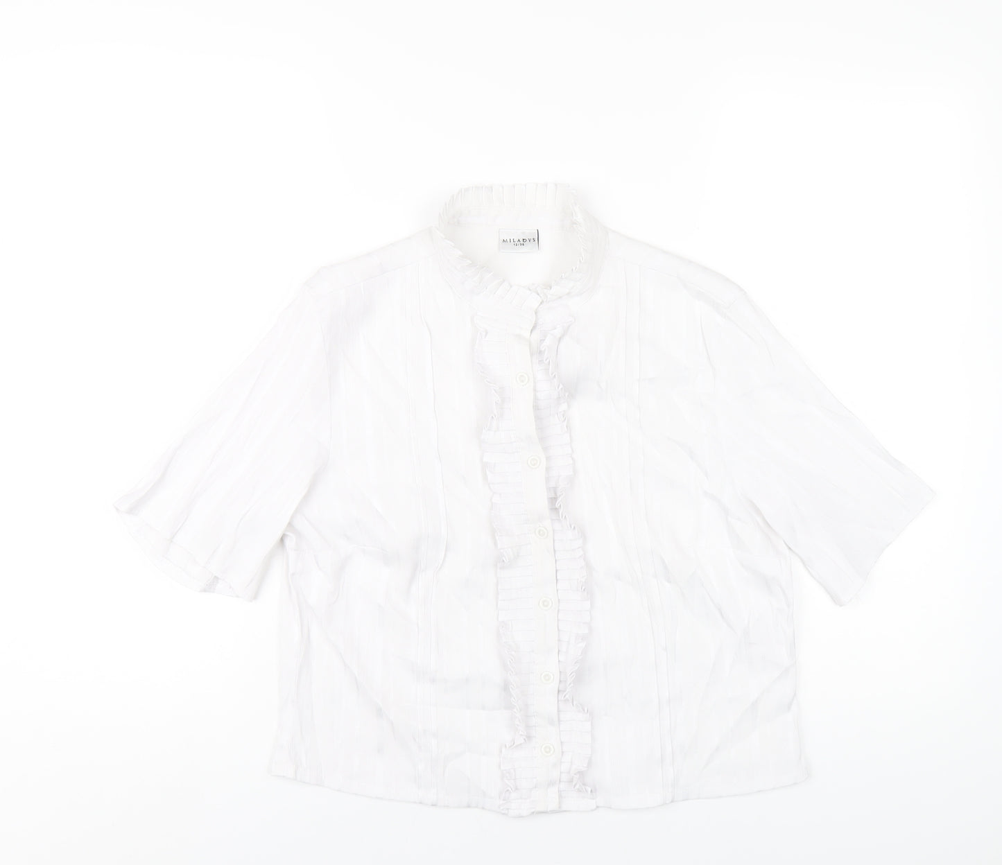 Miladys Womens White Polyester Basic Button-Up Size 12 Mock Neck