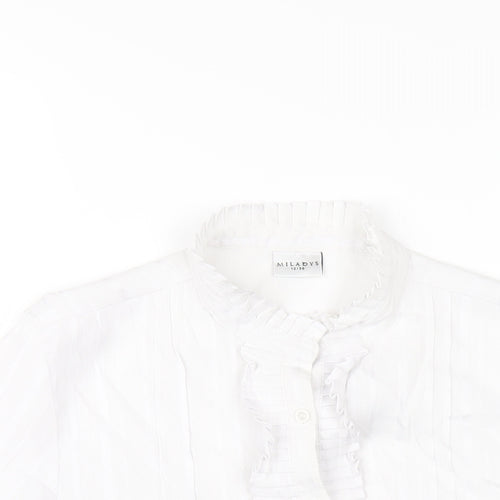 Miladys Womens White Polyester Basic Button-Up Size 12 Mock Neck