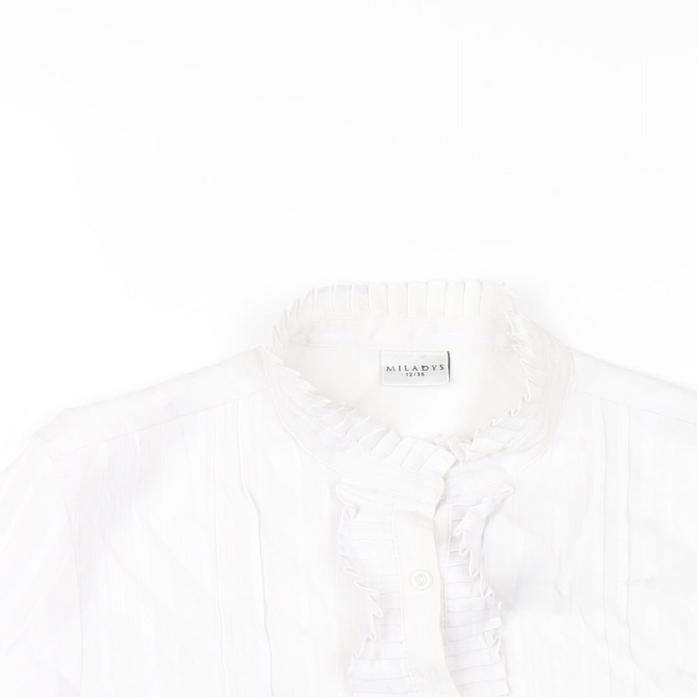 Miladys Womens White Polyester Basic Button-Up Size 12 Mock Neck