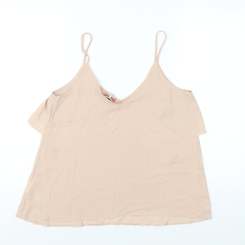Ribbon Womens Beige Polyester Camisole T-Shirt Size 12 V-Neck