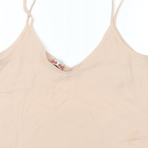 Ribbon Womens Beige Polyester Camisole T-Shirt Size 12 V-Neck