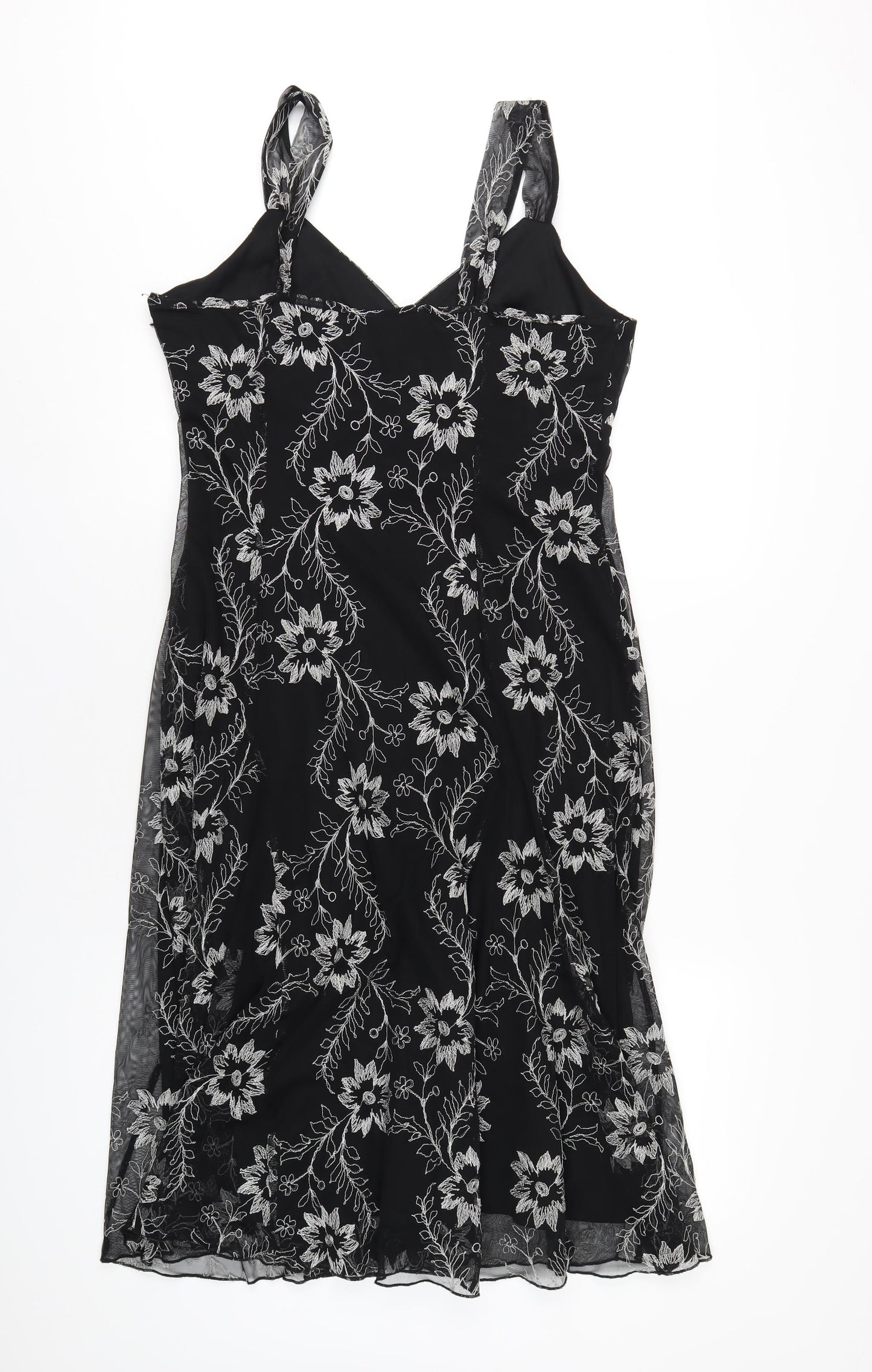 Wallis Womens Black Geometric Polyester A-Line Size 16 V-Neck Zip