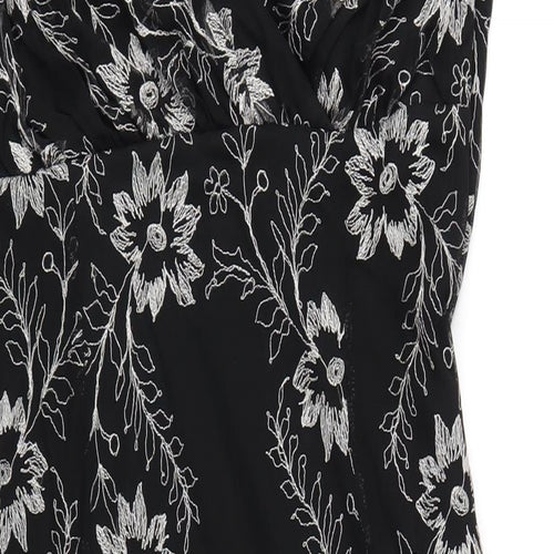 Wallis Womens Black Geometric Polyester A-Line Size 16 V-Neck Zip