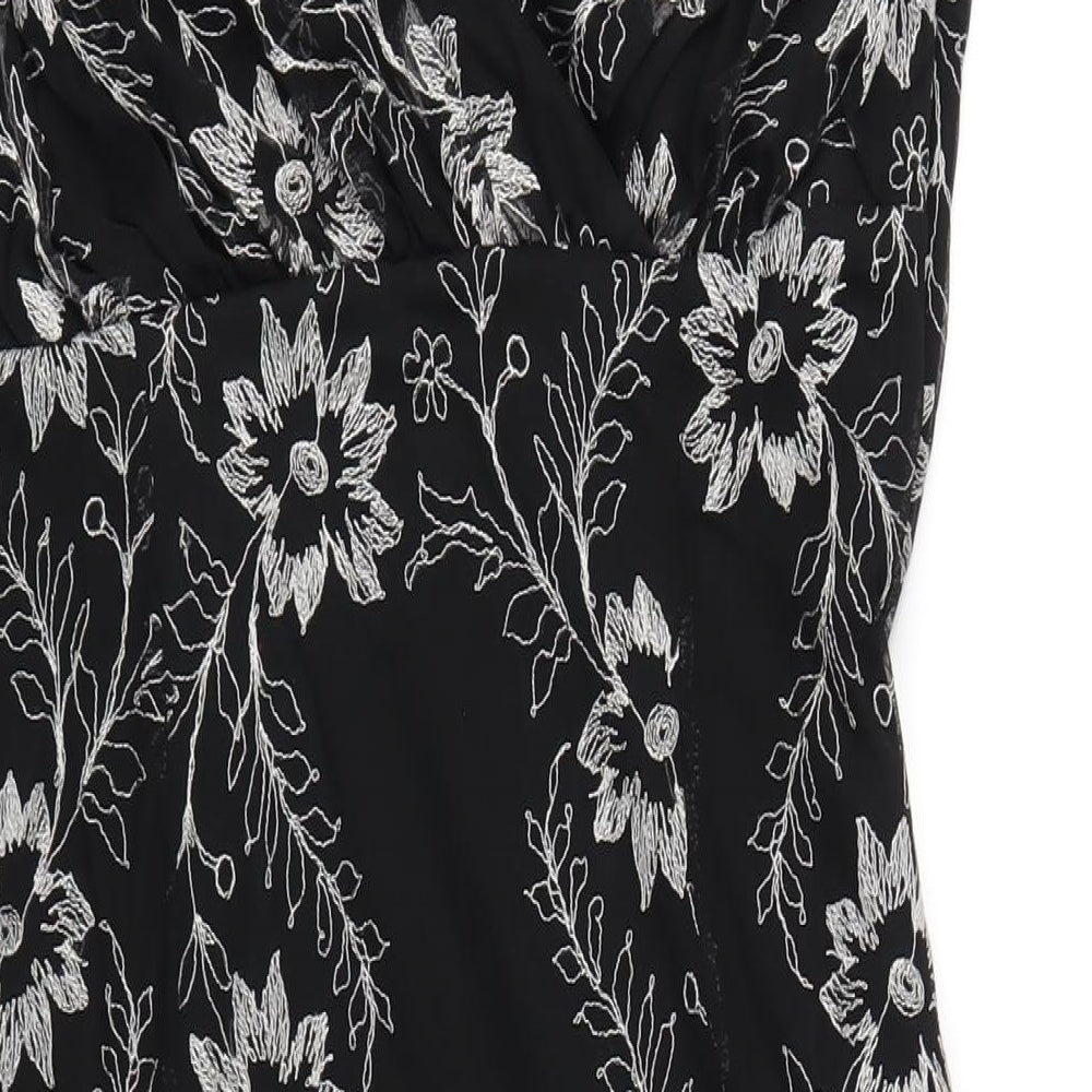 Wallis Womens Black Geometric Polyester A-Line Size 16 V-Neck Zip