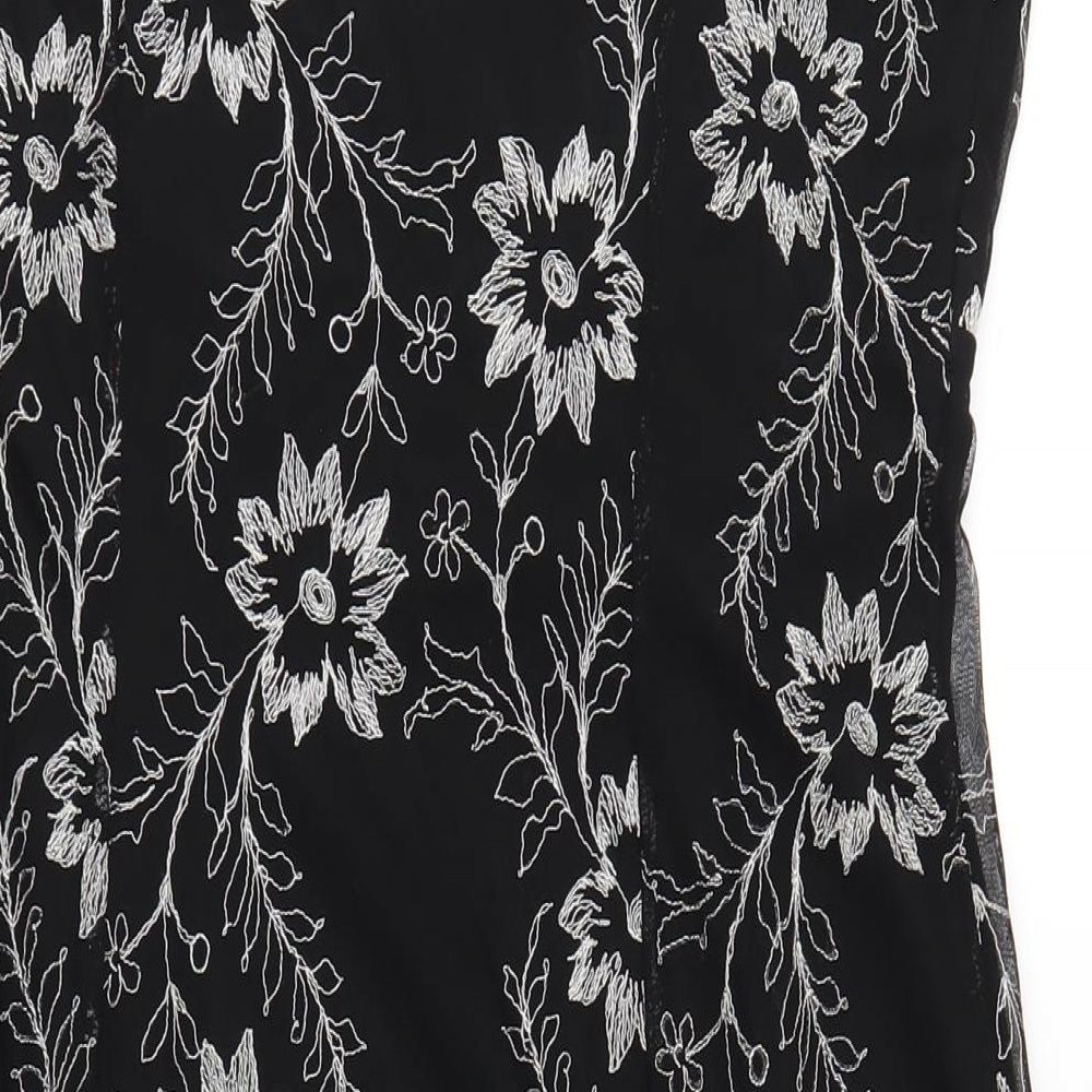 Wallis Womens Black Geometric Polyester A-Line Size 16 V-Neck Zip