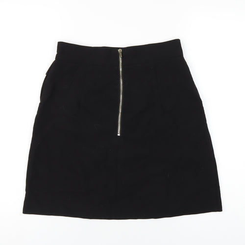 H&M Womens Black Polyester A-Line Skirt Size 10 Zip