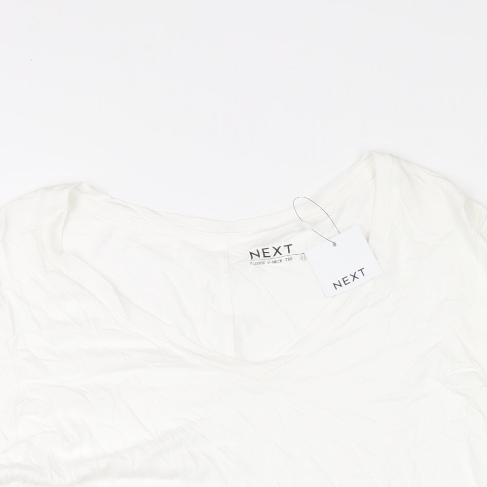 NEXT Womens White Viscose Basic T-Shirt Size 22 V-Neck