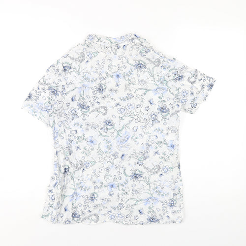 EWM Womens White Geometric Cotton Basic Button-Up Size 10 Collared