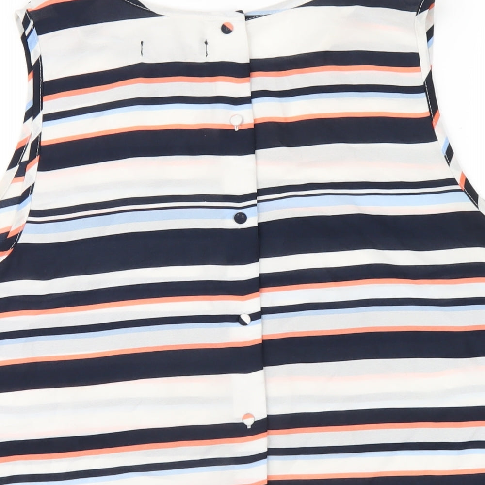 New Look Womens Multicoloured Striped Polyester Basic T-Shirt Size 14 Round Neck