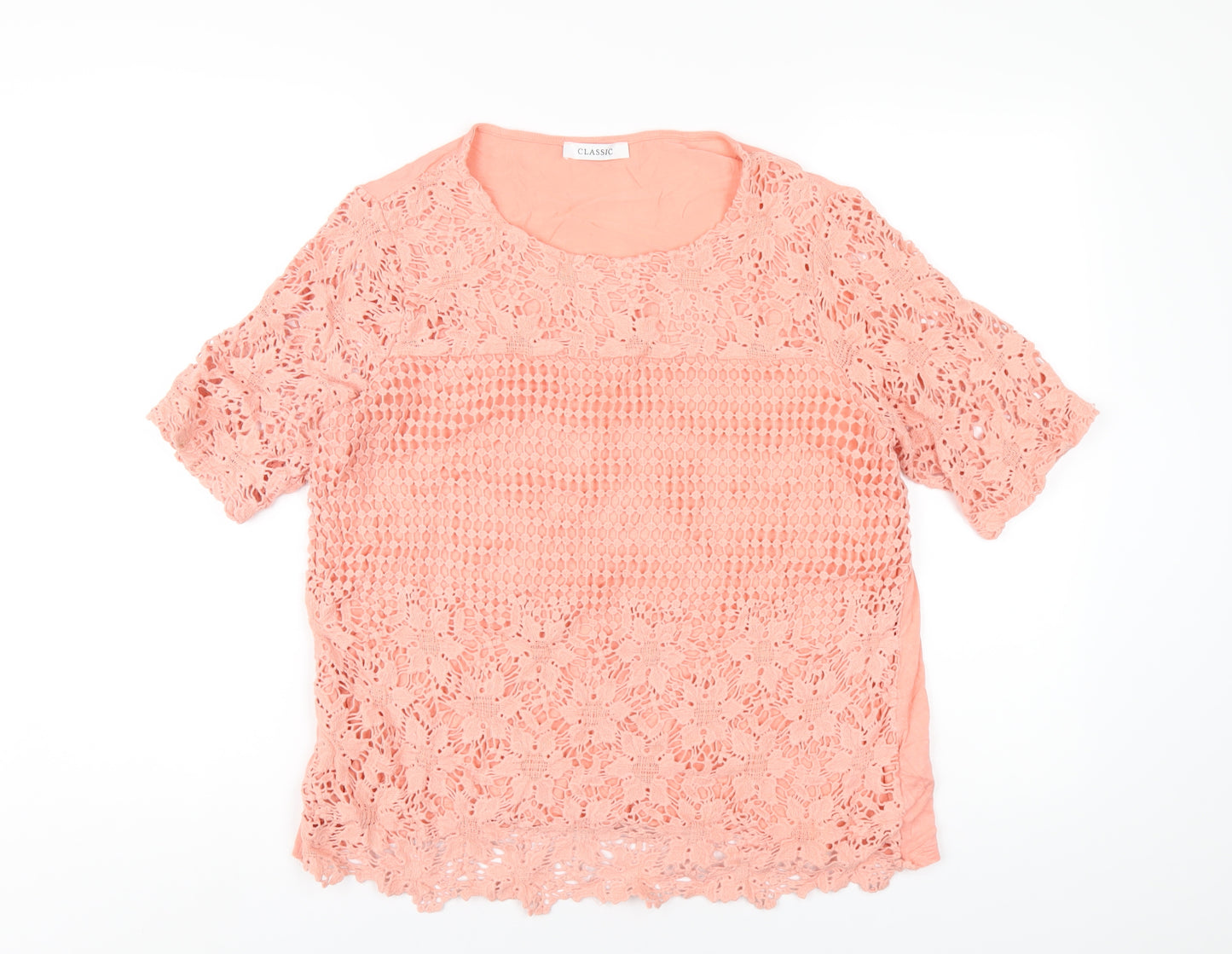 Classic Womens Pink Cotton Basic T-Shirt Size 16 Round Neck