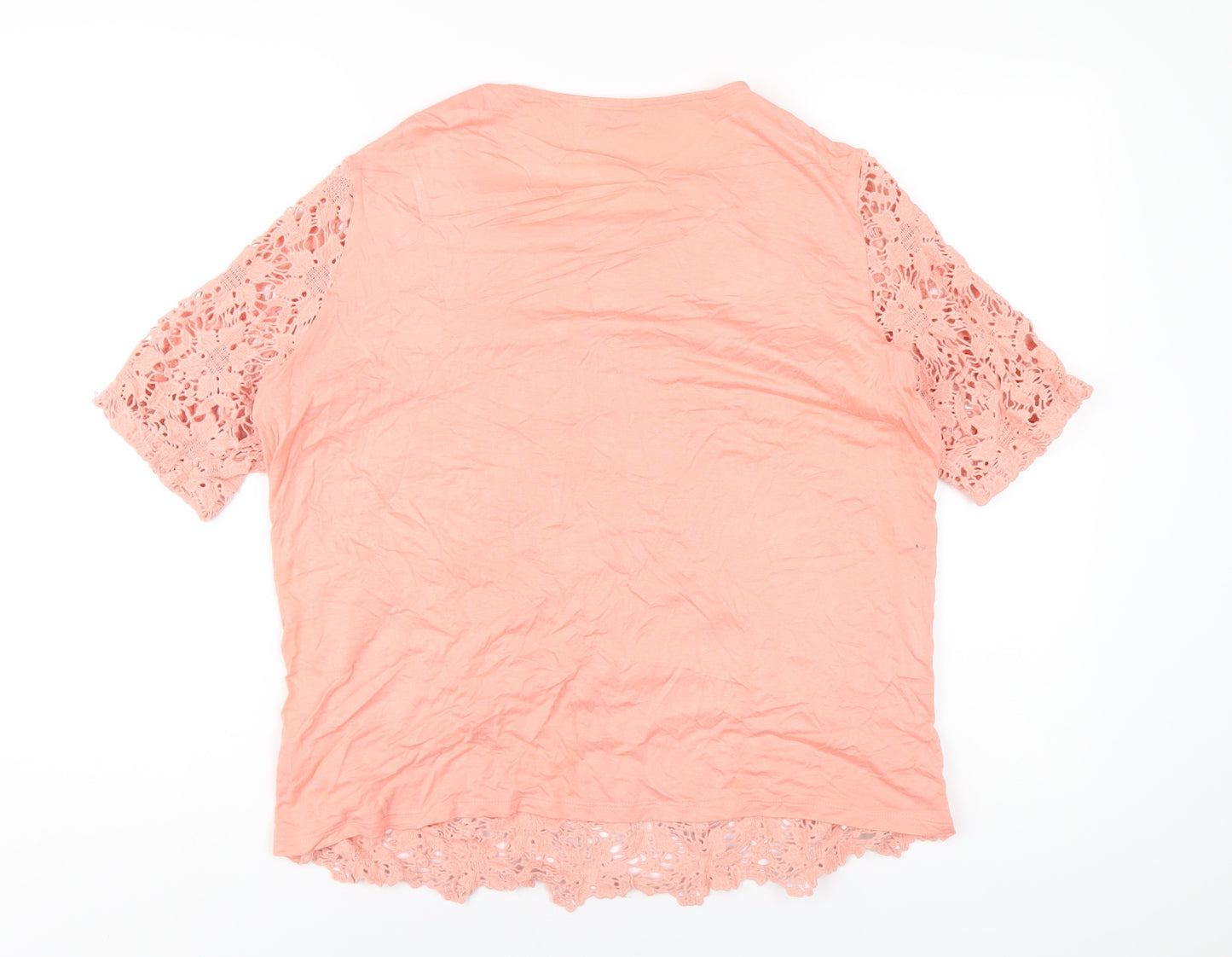 Classic Womens Pink Cotton Basic T-Shirt Size 16 Round Neck